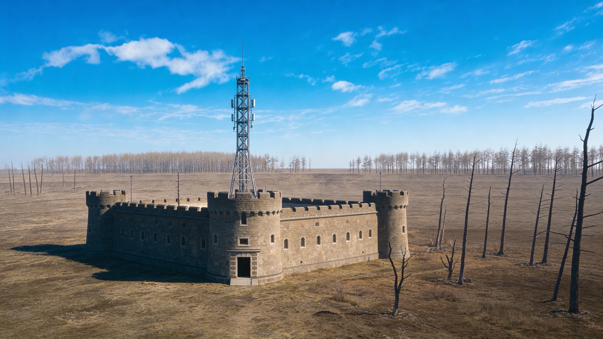 The fort under a harsh sky